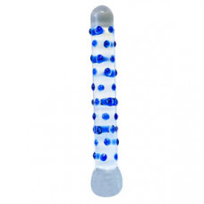 8 inch Glass Blue Dotted Dildo